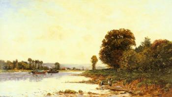 希波呂忒 卡米爾 迪萊 Washerwomen in a River Landscape with Steamboats beyond 希波呂忒 卡米爾 迪萊 Washerwomen in a River Landscape with Steamboats beyond